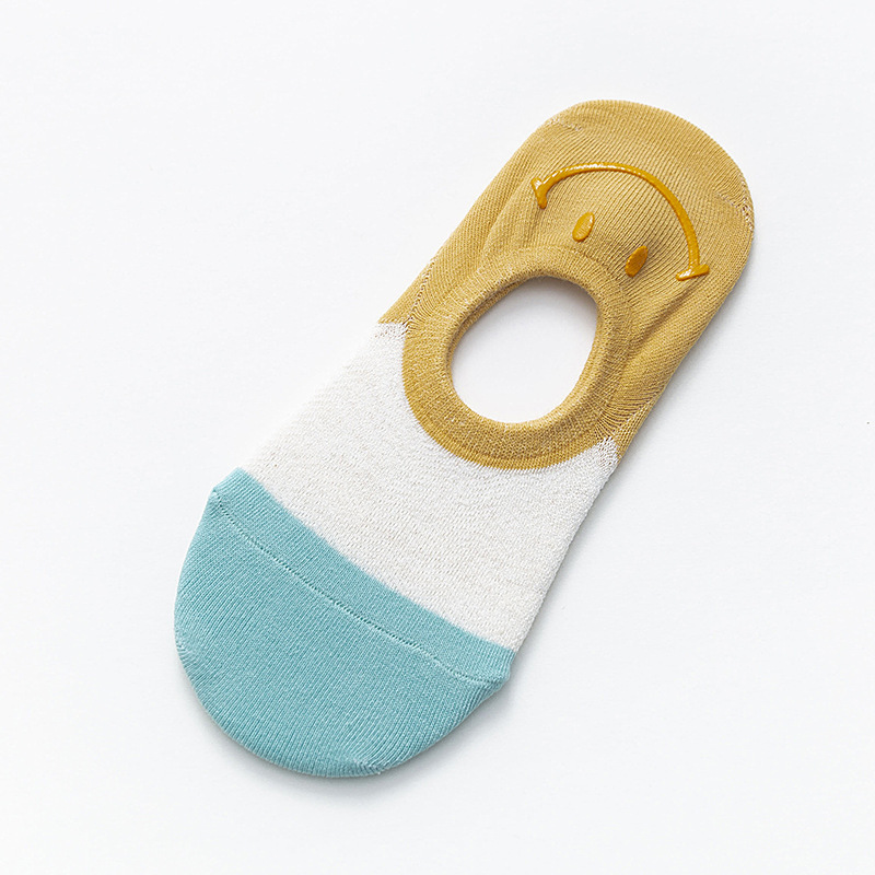 Smile Summer Shallow Mouth Invisible Socks Mesh Breathable Cotton Socks Slip Simple Spell Color Printing Socks Socks Tide